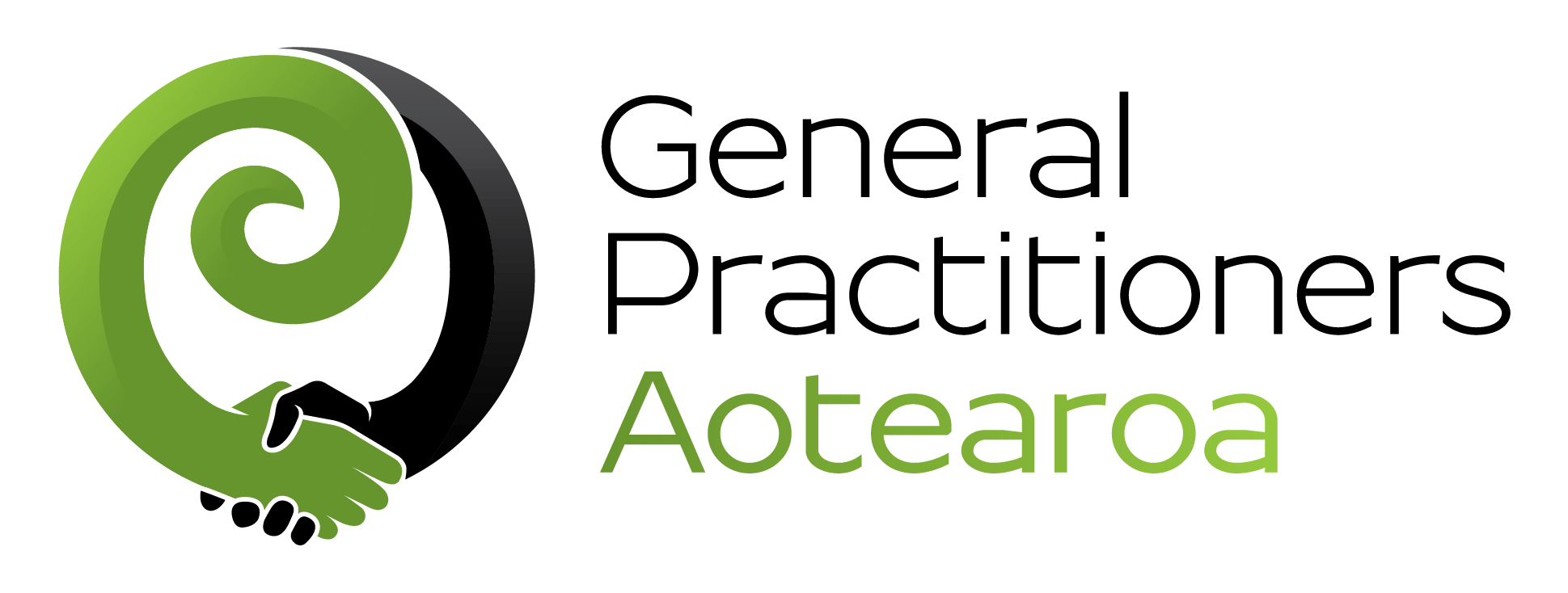 General Practitioners Aotearoa logo, featuring two hands clasping together, forming a koru shape.